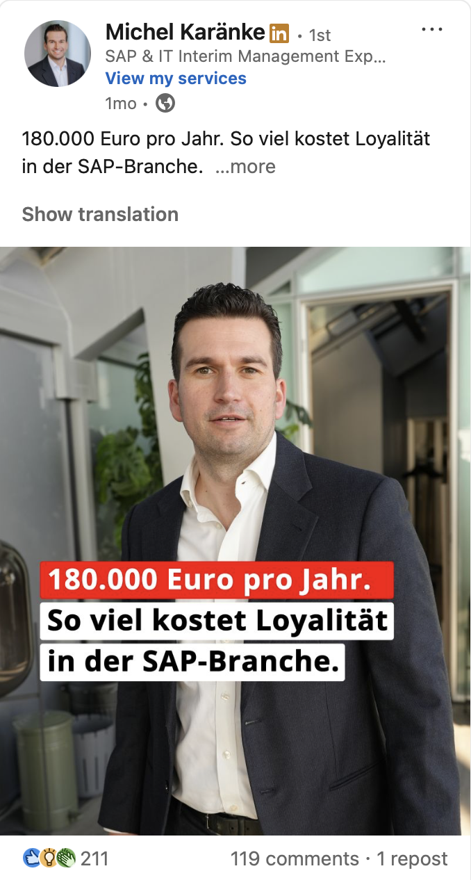 LinkedIn-Beitrag von Michel Karänke über Jahresgehälter