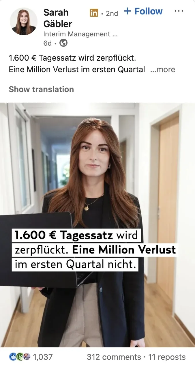 LinkedIn-Beitrag von Sarah Gäbler über Tagessätze